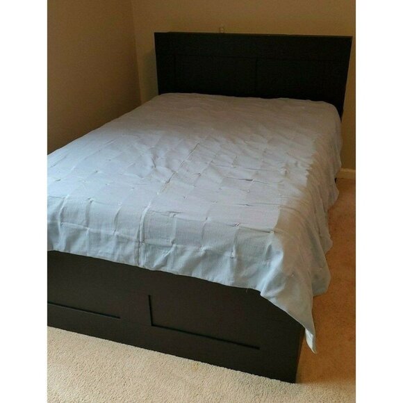 1970s Handmade Patchwork Quilt Blue White 82x85 Vintage Blue White - Picture 4 of 9